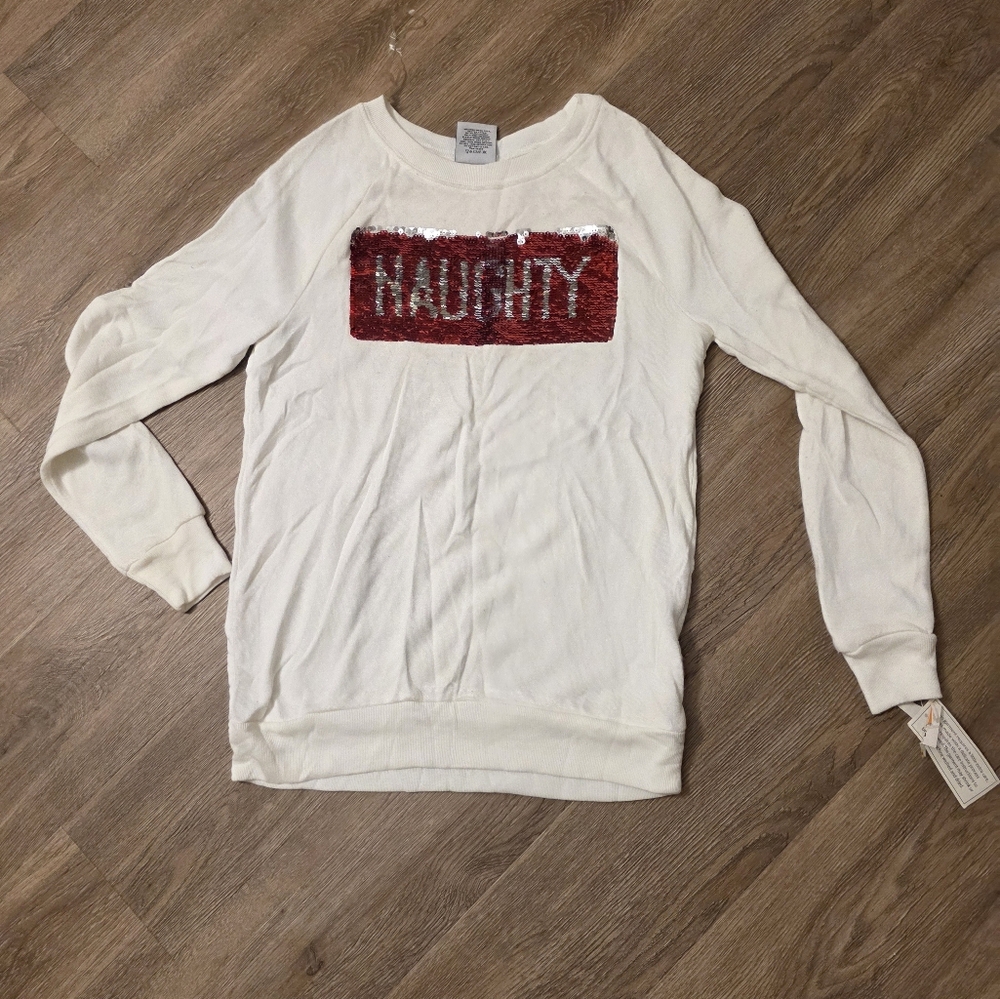 Women's Cream Sweater with Red Sequin Detail